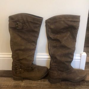 Brown knee high zip up boot
